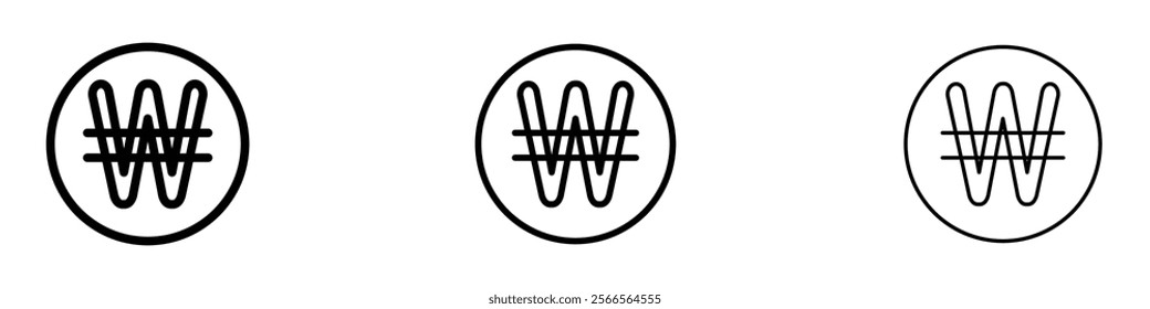 Korean won icon in tree different line stroke sizes.