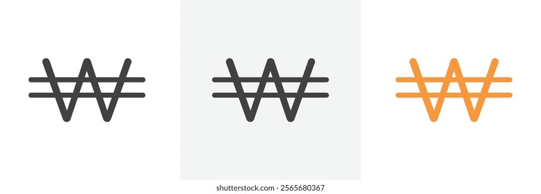Korean won icons in black and colored versions