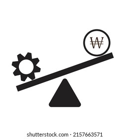 Korean Won Leverage With Technology. The Concept Of Measurement With Money And Tech . Illustration , Vector, Icon