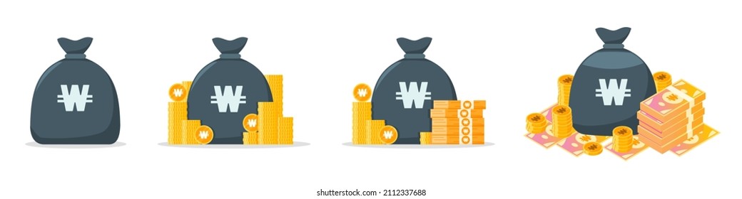 Korean Won Money Bag Icon Set