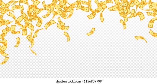 Korean won notes falling. Floating WON bills on transparent background. Korea money. Delightful vector illustration. Bold jackpot, wealth or success concept.