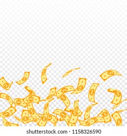 Korean won notes falling. Floating WON bills on transparent background. Korea money. Decent vector illustration. Fresh jackpot, wealth or success concept.