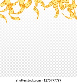 Korean won notes falling. Floating WON bills on transparent background. Korea money. Cute vector illustration. Overwhelming jackpot, wealth or success concept.