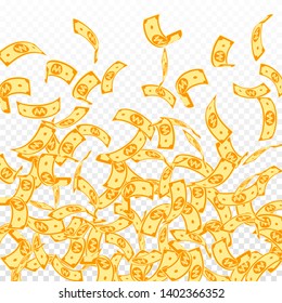 Korean won notes falling. Floating WON bills on transparent background. Korea money. Cute vector illustration. Worthy jackpot, wealth or success concept.