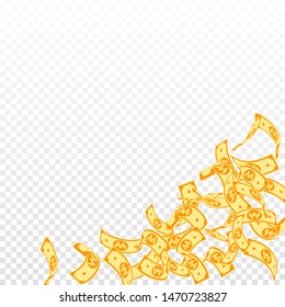 Korean won notes falling. Floating WON bills on transparent background. Korea money. Dazzling vector illustration. Creative jackpot, wealth or success concept.