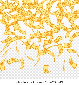 Korean won notes falling. Floating WON bills on transparent background. Korea money. Delicate vector illustration. Good-looking jackpot, wealth or success concept.