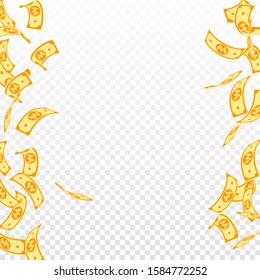 Korean won notes falling. Floating WON bills on transparent background. Korea money. Dazzling vector illustration. Noteworthy jackpot, wealth or success concept.