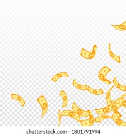 Korean won notes falling. Floating WON bills on transparent background. Korea money. Decent vector illustration. Uncommon jackpot, wealth or success concept.