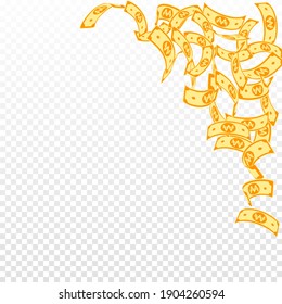 Korean won notes falling. Floating WON bills on transparent background. Korea money. Delicate vector illustration. Rare jackpot, wealth or success concept.