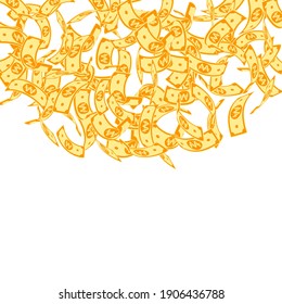 Korean won notes falling. Floating WON bills on white background. Korea money. Delicate vector illustration. Uncommon jackpot, wealth or success concept.