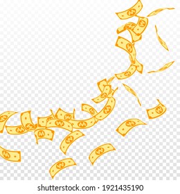 Korean won notes falling. Floating WON bills on transparent background. Korea money. Cute vector illustration. Rare jackpot, wealth or success concept.