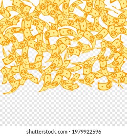 Korean won notes falling. Floating WON bills on transparent background. Korea money. Delicate vector illustration. Lovely jackpot, wealth or success concept.