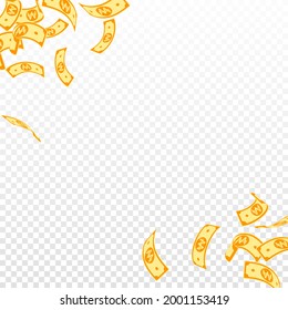 Korean won notes falling. Floating WON bills on transparent background. Korea money. Decent vector illustration. Fabulous jackpot, wealth or success concept.