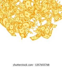 Korean won notes falling. Messy WON bills on white background. Korea money. Delicate vector illustration. Unusual jackpot, wealth or success concept.