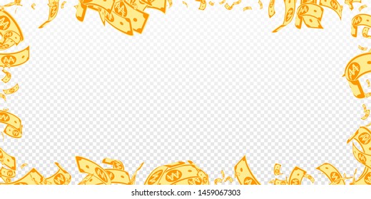 Korean won notes falling. Messy WON bills on transparent background. Korea money. Delightful vector illustration. Elegant jackpot, wealth or success concept.