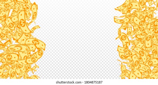 Korean won notes falling. Messy WON bills on transparent background. Korea money. Delightful vector illustration. Fascinating jackpot, wealth or success concept.