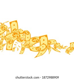 Korean won notes falling. Messy WON bills on white background. Korea money. Delicate vector illustration. Fantastic jackpot, wealth or success concept.