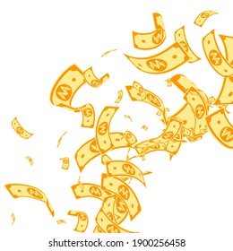 Korean won notes falling. Messy WON bills on white background. Korea money. Dazzling vector illustration. Symmetrical jackpot, wealth or success concept.