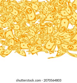 Korean won notes falling. Messy WON bills on white background. Korea money. Delicate vector illustration. Marvelous jackpot, wealth or success concept.
