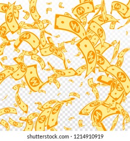Korean won notes falling. Random WON bills on transparent background. Korea money. Delicate vector illustration. Astonishing jackpot, wealth or success concept.