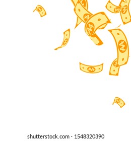 Korean won notes falling. Random WON bills on white background. Korea money. Delicate vector illustration. Emotional jackpot, wealth or success concept.