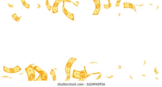 Korean won notes falling. Random WON bills on white background. Korea money. Delightful vector illustration. Mind-blowing jackpot, wealth or success concept.