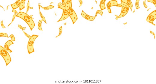 Korean won notes falling. Random WON bills on white background. Korea money. Delightful vector illustration. Comely jackpot, wealth or success concept.