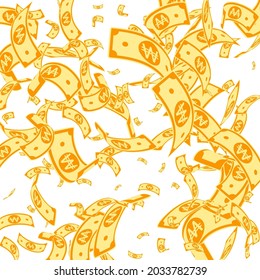 Korean won notes falling. Random WON bills on white background. Korea money. Delicate vector illustration. Attractive jackpot, wealth or success concept.