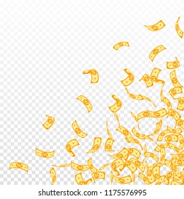 Korean won notes falling. Small WON bills on transparent background. Korea money. Decent vector illustration. Wonderful jackpot, wealth or success concept.
