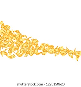 Korean won notes falling. Small WON bills on white background. Korea money. Delicate vector illustration. Fetching jackpot, wealth or success concept.