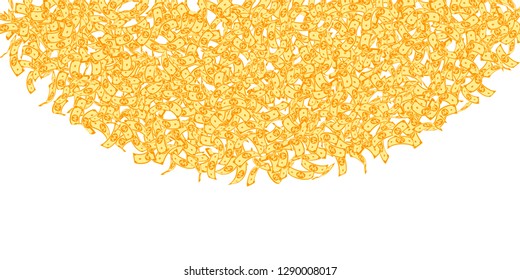 Korean won notes falling. Small WON bills on white background. Korea money. Divine vector illustration. Alive jackpot, wealth or success concept.