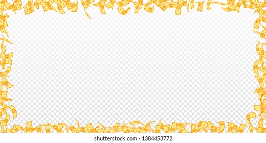 Korean won notes falling. Small WON bills on transparent background. Korea money. Delightful vector illustration. Exceptional jackpot, wealth or success concept.