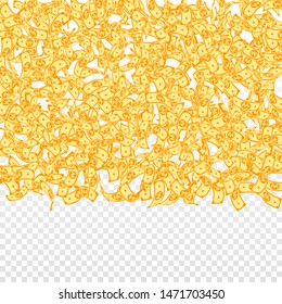 Korean won notes falling. Small WON bills on transparent background. Korea money. Delicate vector illustration. Neat jackpot, wealth or success concept.