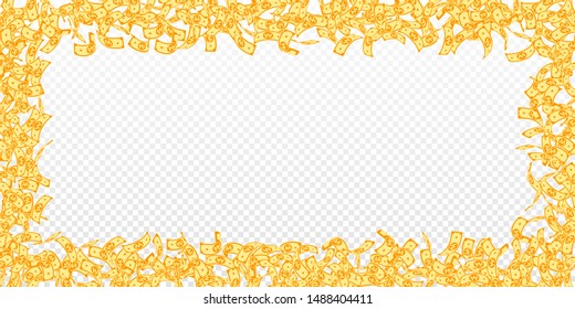 Korean won notes falling. Small WON bills on transparent background. Korea money. Delightful vector illustration. Pretty jackpot, wealth or success concept.