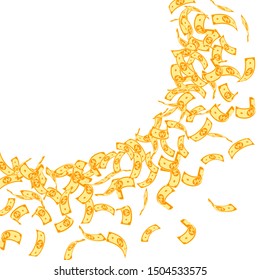 Korean won notes falling. Small WON bills on white background. Korea money. Cute vector illustration. Stunning jackpot, wealth or success concept.