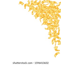 Korean won notes falling. Small WON bills on white background. Korea money. Delicate vector illustration. Superb jackpot, wealth or success concept.