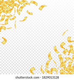 Korean won notes falling. Small WON bills on transparent background. Korea money. Decent vector illustration. Fetching jackpot, wealth or success concept.