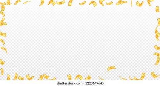 Korean won notes falling. Sparse WON bills on transparent background. Korea money. Delightful vector illustration. Extra jackpot, wealth or success concept.