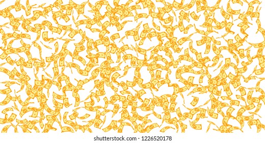 Korean won notes falling. Sparse WON bills on white background. Korea money. Delightful vector illustration. Likable jackpot, wealth or success concept.