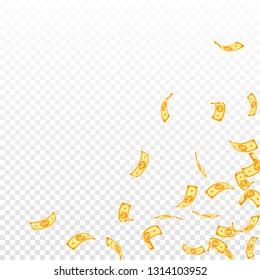 Korean won notes falling. Sparse WON bills on transparent background. Korea money. Delicate vector illustration. Actual jackpot, wealth or success concept.