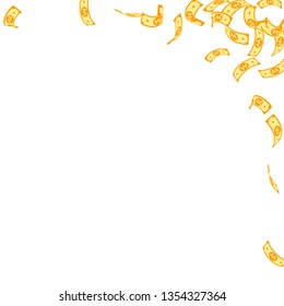 Korean won notes falling. Sparse WON bills on white background. Korea money. Cute vector illustration. Original jackpot, wealth or success concept.