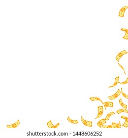 Korean won notes falling. Sparse WON bills on white background. Korea money. Cute vector illustration. Magnetic jackpot, wealth or success concept.