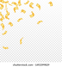 Korean won notes falling. Sparse WON bills on transparent background. Korea money. Delicate vector illustration. Curious jackpot, wealth or success concept.