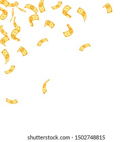 Korean won notes falling. Sparse WON bills on white background. Korea money. Delicate vector illustration. Cute jackpot, wealth or success concept.