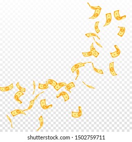 Korean won notes falling. Sparse WON bills on transparent background. Korea money. Cute vector illustration. Sublime jackpot, wealth or success concept.