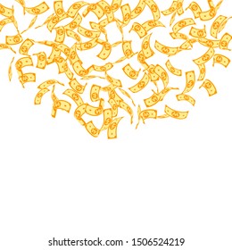 Korean won notes falling. Sparse WON bills on white background. Korea money. Delightful vector illustration. Alive jackpot, wealth or success concept.