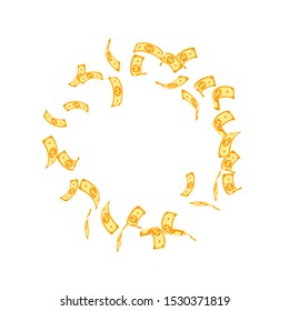 Korean won notes falling. Sparse WON bills on white background. Korea money. Decent vector illustration. Captivating jackpot, wealth or success concept.