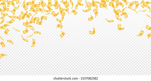 Korean won notes falling. Sparse WON bills on transparent background. Korea money. Delightful vector illustration. Dazzling jackpot, wealth or success concept.