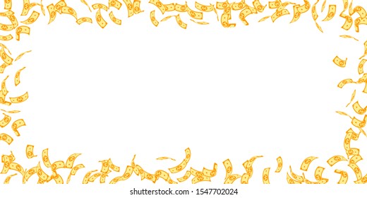 Korean won notes falling. Sparse WON bills on white background. Korea money. Delightful vector illustration. Ravishing jackpot, wealth or success concept.