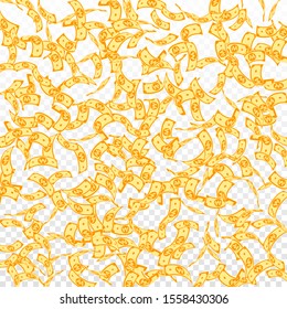 Korean won notes falling. Sparse WON bills on transparent background. Korea money. Delicate vector illustration. Bewitching jackpot, wealth or success concept.